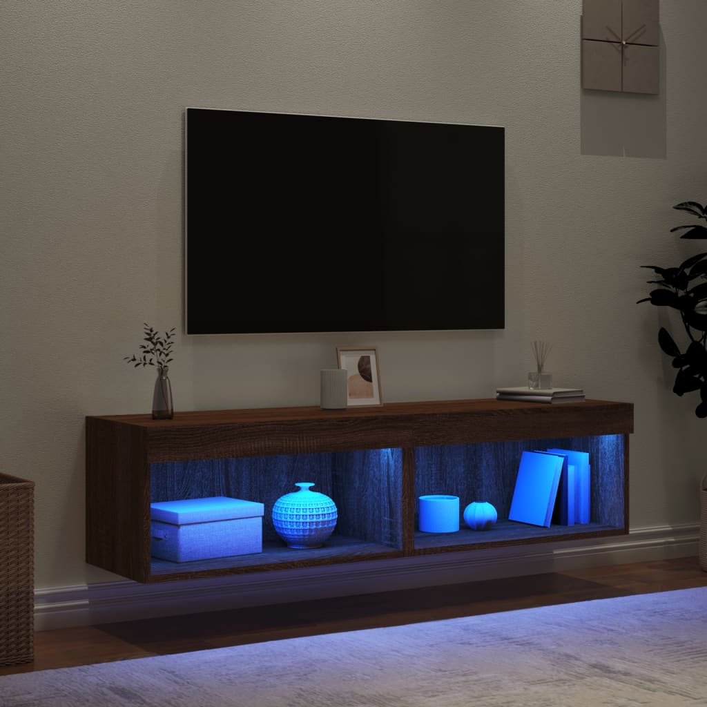 Meubles TV avec lumières LED 2 pcs chêne marron 60x30x30 cm