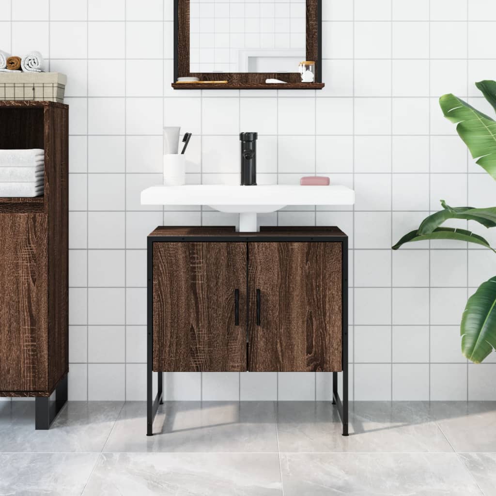 Armoire lavabo de salle de bain chêne marron 60x33x60 cm