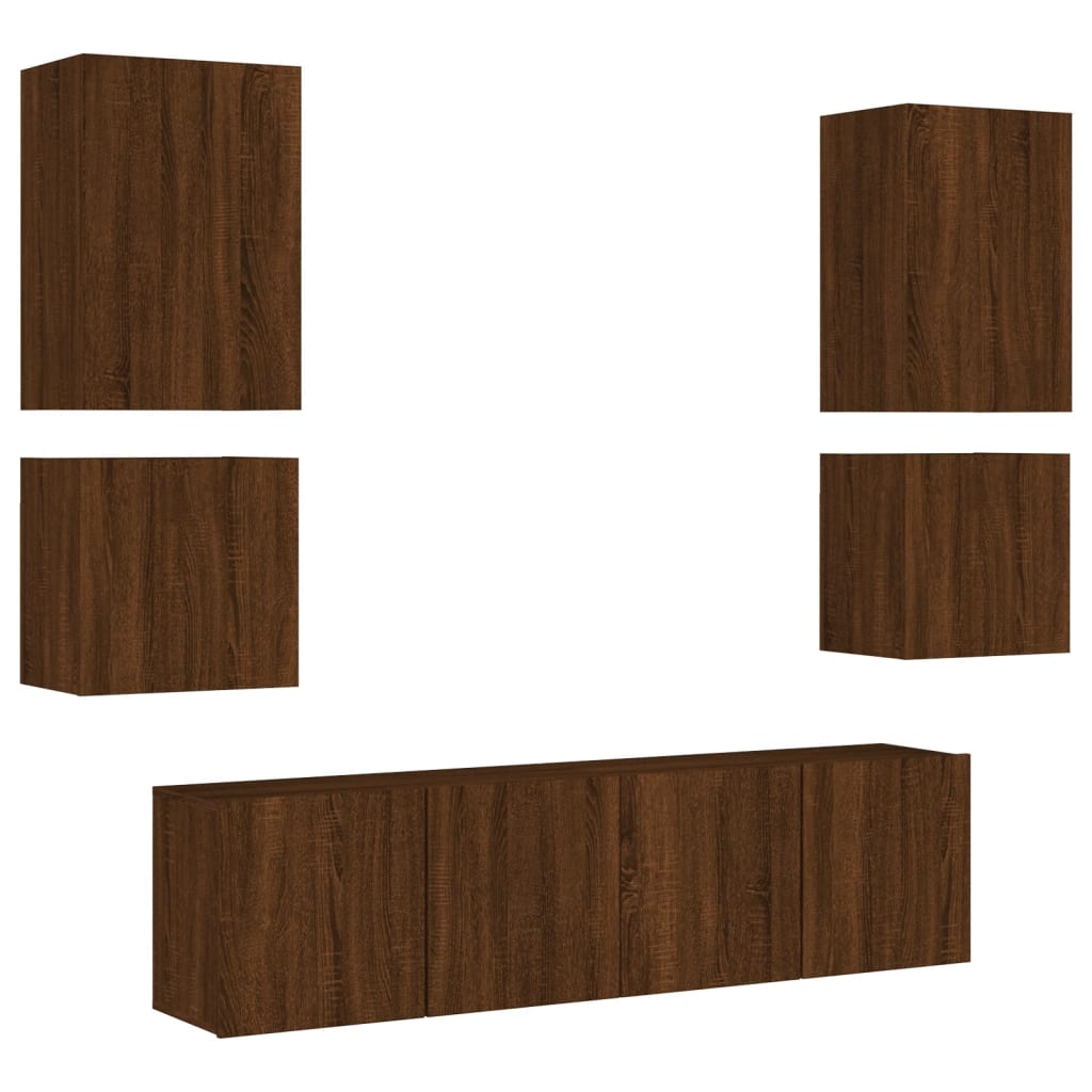 Unités murales TV 6 pcs chêne marron bois d'ingénierie