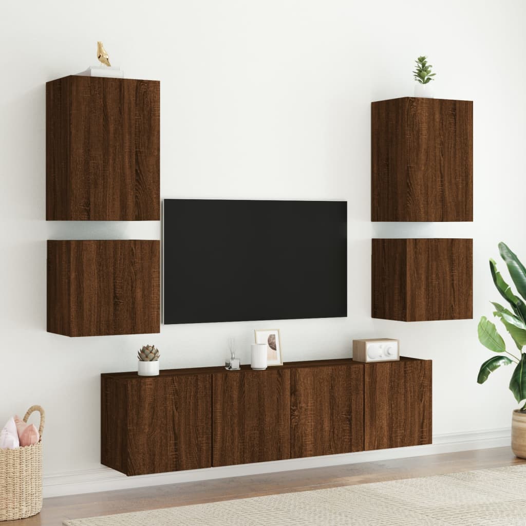 Unités murales TV 6 pcs chêne marron bois d'ingénierie