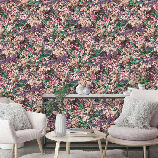 Papel de pantalla floral de cubierta de pared holandesa Violeta