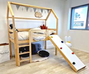 Letto a Castello per Bambini Scivolo e Scala in Pino 208x230 cm